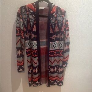Blue and Pink Geometric Cardigan Sweater